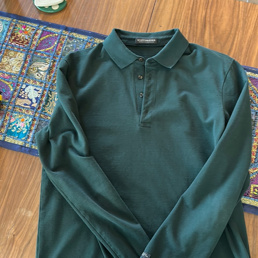 Men’s long sleeve dark green polo